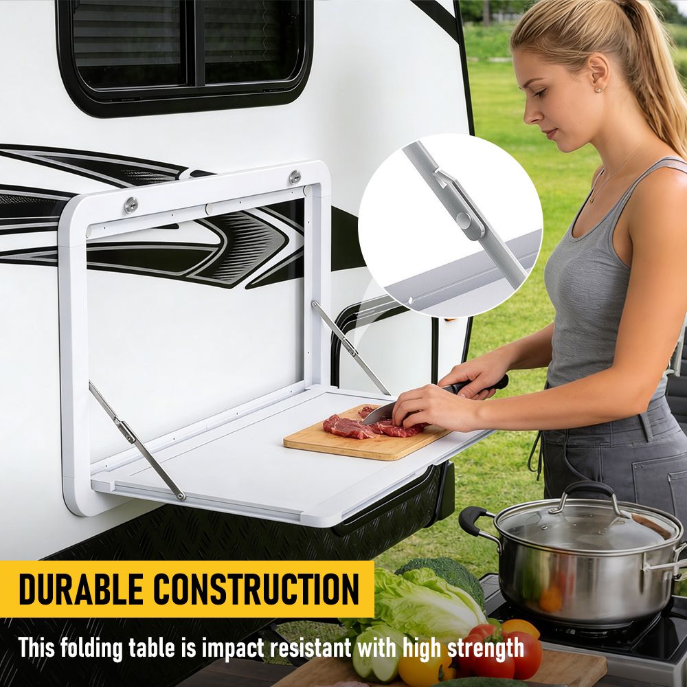 Heavy Duty Folding Caravan Table 800 x 450mm – Full Metal Frame, Lockable, 50kg Max Capacity, White — image 3
