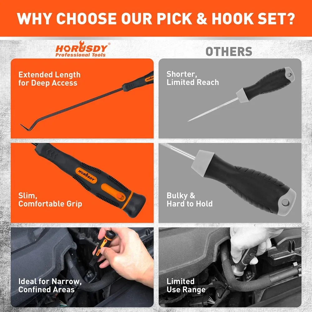 HORUSDY 12Pc Precision Hook and Pick Set O-Ring Seal Remover Hooks Puller Tool โ image 6