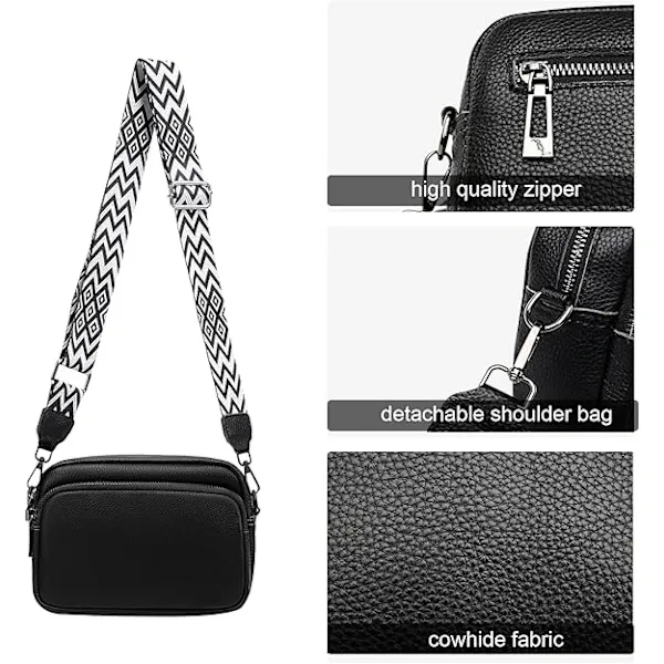 Women's Black Crossbody Shoulder Bag, Faux Leather Handbag with Adjustable Wide Strap for Travel, Daily Use and Essentials — image 4