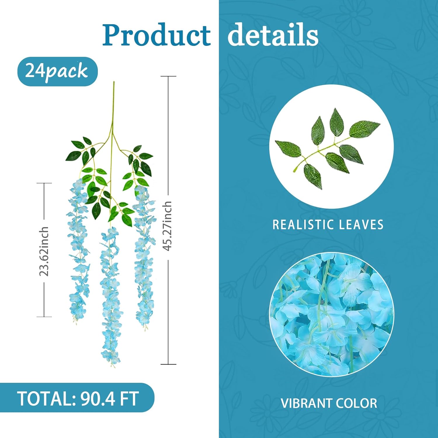 24 Pack Lake Blue Wisteria Hanging Flowers Garland, 3.77 Feet Lake Blue Artificial Wisteria Flower Vines, Fake Lake Blue Wisteria, Lake Blue Flower Vines for โ image 2