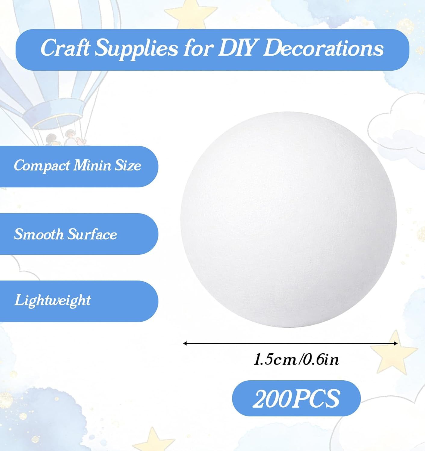 200 Pcs Styrofoam Balls Small, 0.6 Inch Small Styrofoam Balls for DIY Crafts, Christmas Tree & Holiday Decorations, Polystyrene Round White Craft Ball for — image 2
