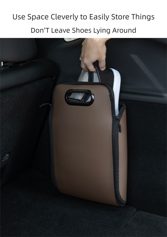 Brown Premium Car Under-Seat Shoe Organiser Box - PVC Leather Storage Case with Anti-Slip Velcro Fixation - Space Saving Vehicle Interior Solution — image 3