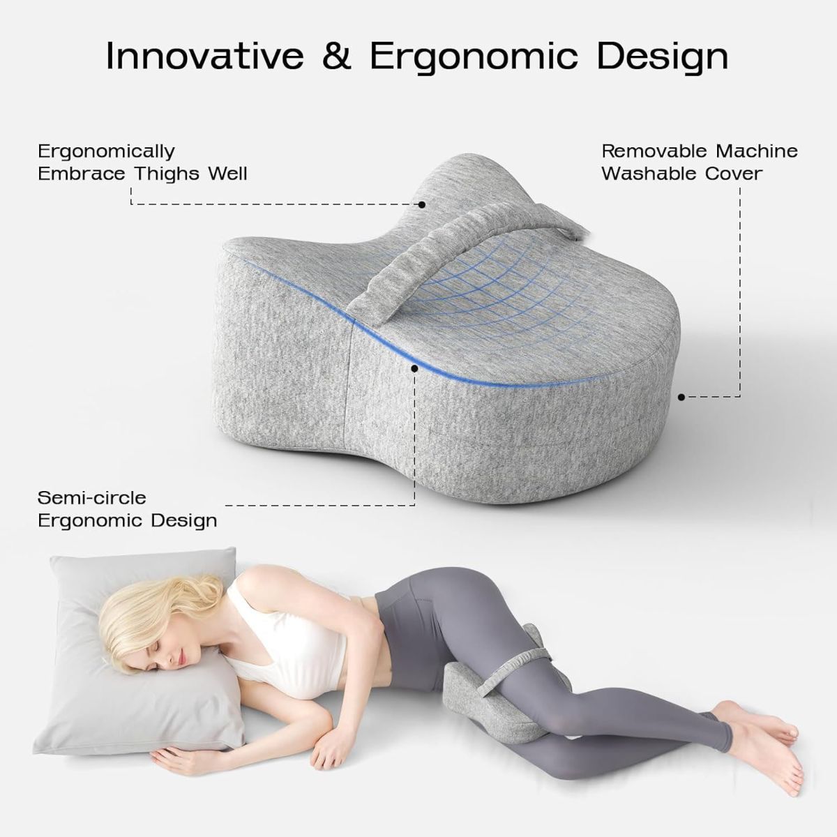 Legacy Leg & Knee Foam Support Pillow for Side Sleepers Soothing Relief for Back, Hips, Knees, Joints, Nerves & Muscles - Blue - Size 25.5cm*23cm — image 4