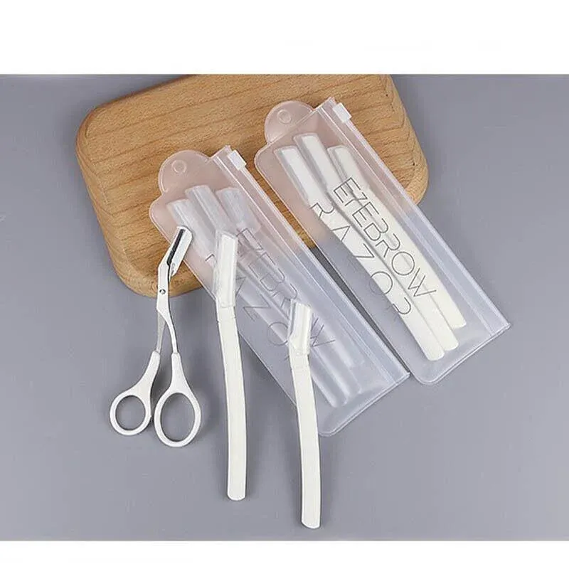 3Pcs Eyebrow Razor Set Facial Hair Remover Dermaplaning Shaving Tool Kit - Clear eyebrow razor*2+Scissor comb — image 6