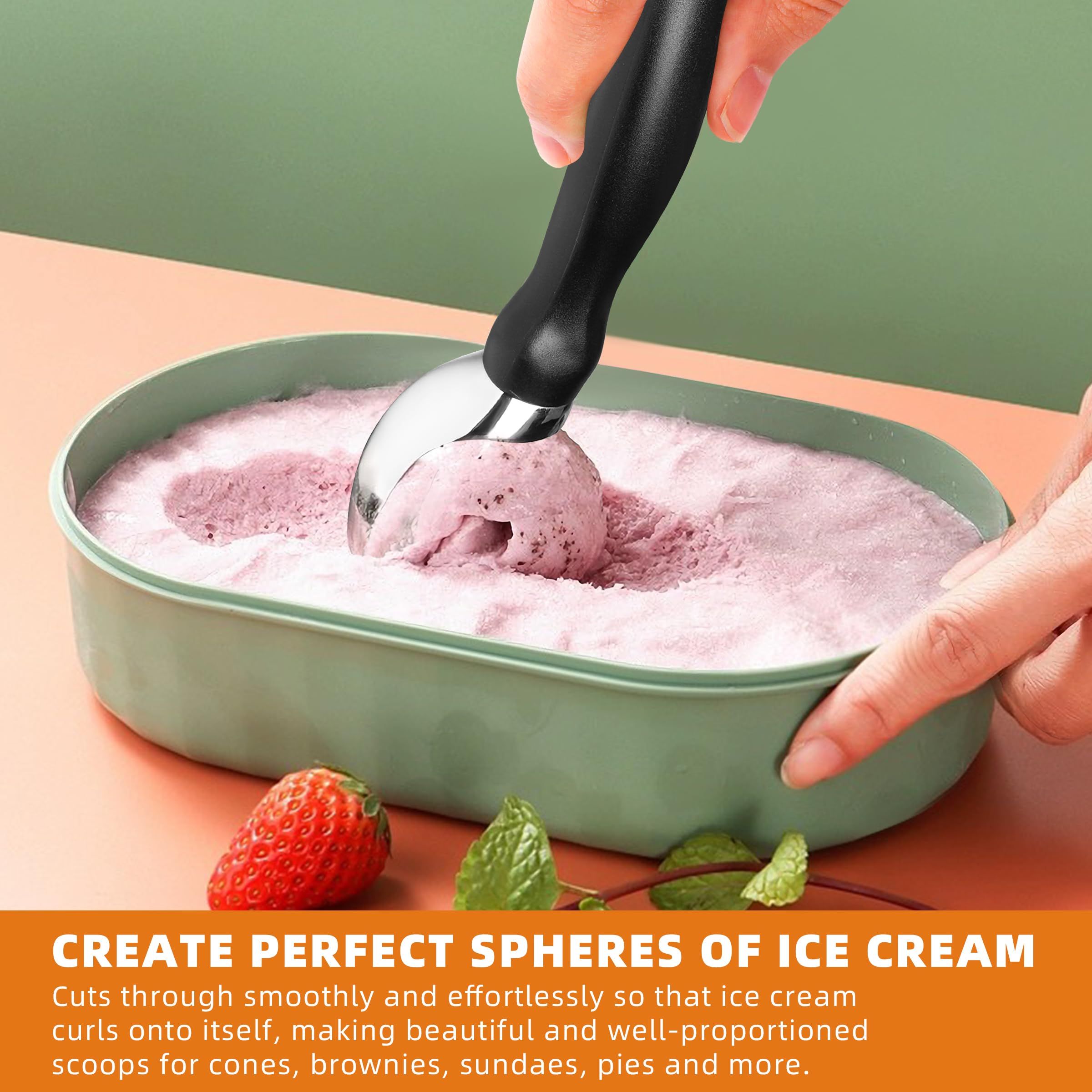 Ice Cream Scoop with Comfortable Grip Handle, Heavy Duty Stainless Steel, Ice Cream Scooper (Black) — image 5