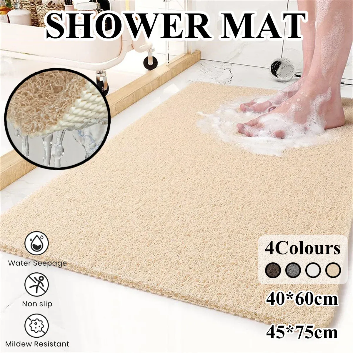 Anti Slip Bathroom Mat Non Slip Shower Floor Mat Quick Dry Soft Comfortable Rug - Beige-40 × 60cm — image 2