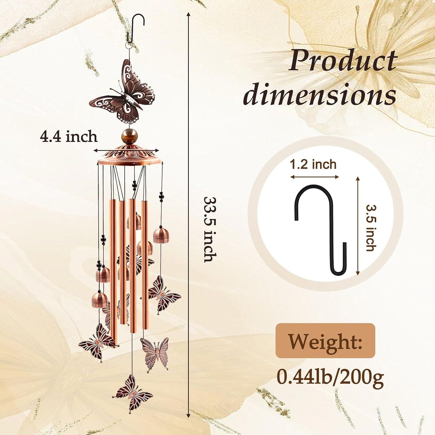 1 Piece Butterfly Wind Chime Aluminum Rose Gold — image 3