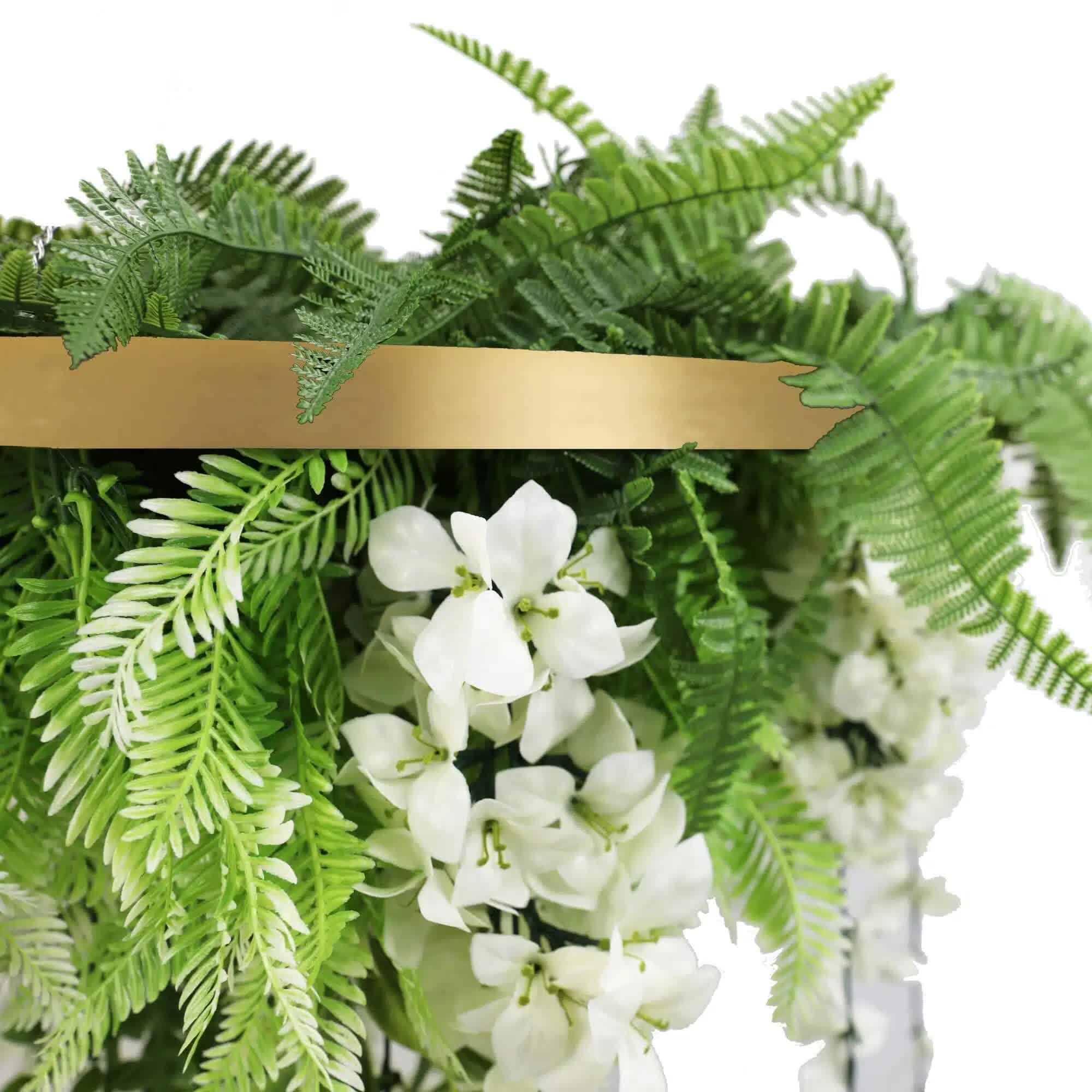 Gold Framed Roof Hanging Disc with Draping Life-Like Wisteria Flowers UV Resistant 60cm — image 3