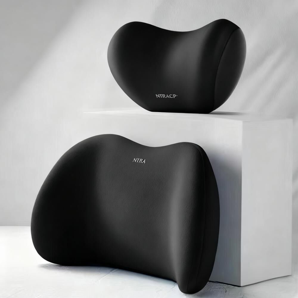 Christmas gift Car Headrest & Lumbar Support Set, Ergonomic Plush Cushion for Driver & Passenger, Comfort & Spine Protection for Long Drives(black)
