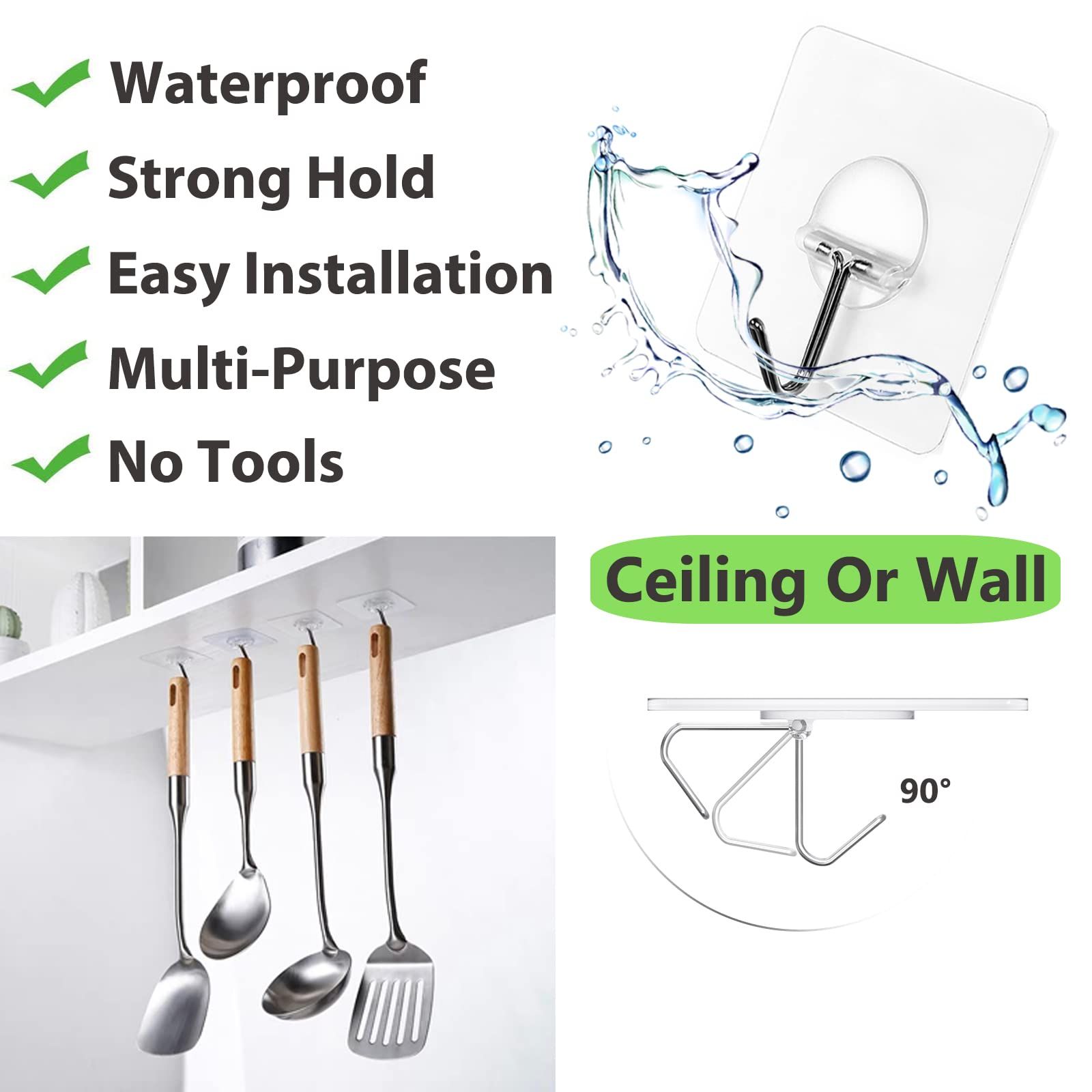 Adhesive Hooks for Hanging Heavy Duty Wall Hooks Self Adhesive Towel Coat Hooks Waterproof Transparent Hooks 12 Pack — image 2