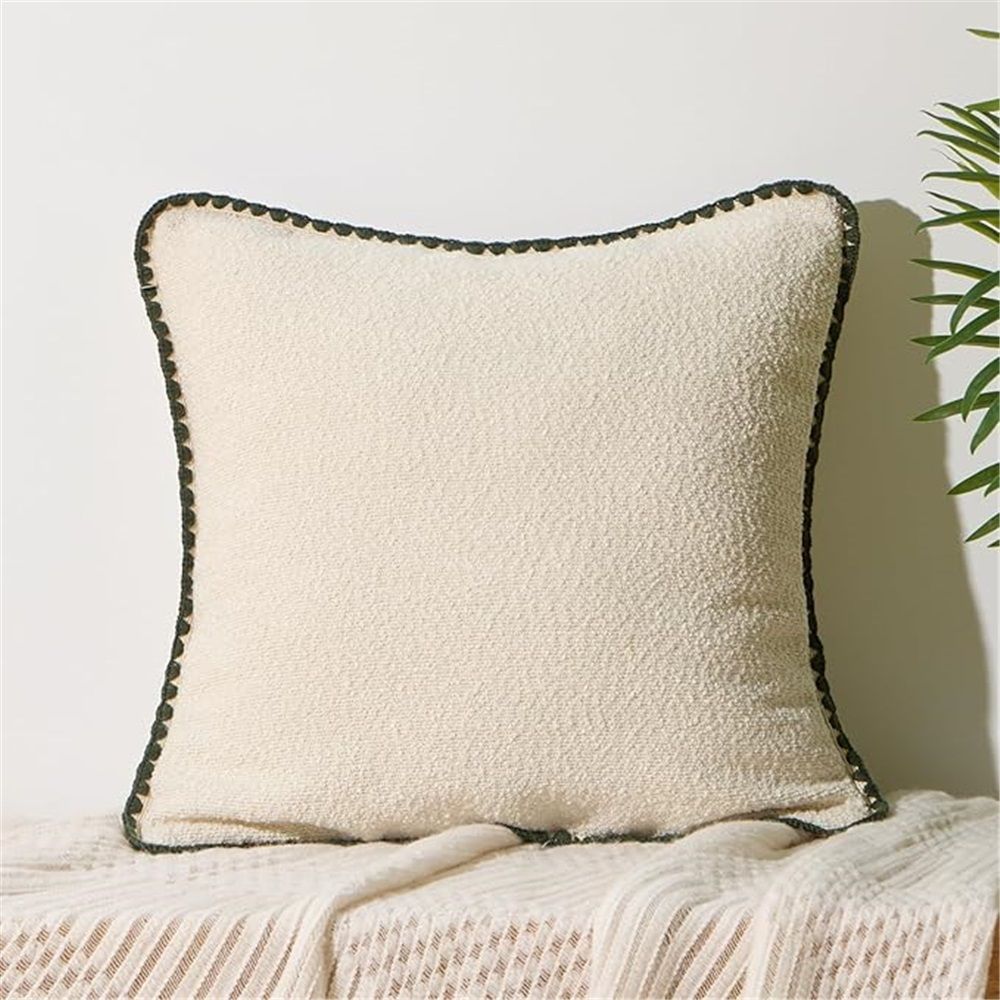 Throw Pillow Covers Decorative 45*45cm Pack of 2 Cotton Thread Stitching Edges Solid Dyed Soft Chenille Cushion Cases for Couch Sofa Bed Living Room Farmhouse — image 2