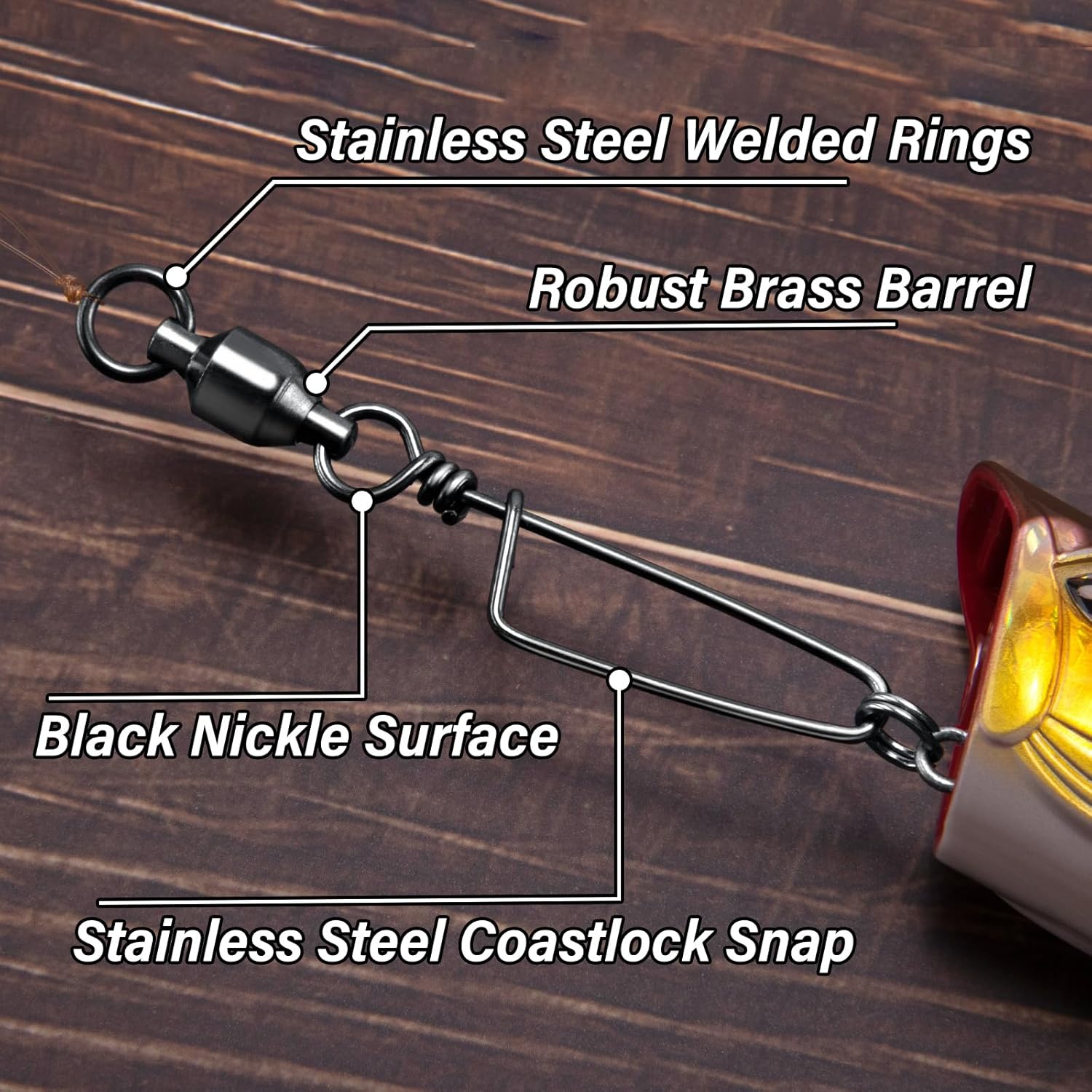 Fishing Snap Swivels, High Strength Ball Bearing Swivel with Stainless Steel Coastlock 26-503LB, Black Nickel Coating Corrosion Resistance Freshwater Saltwater — image 3