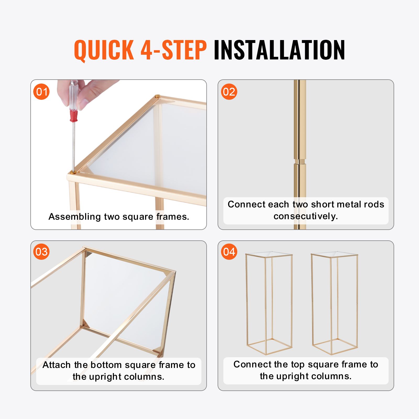 10PCS 31.5inch/80cm High Wedding Flower Stand, With Acrylic Laminate,Metal Vase Column Geometric Centerpiece Stands, Gold Rectangular Floral Display Rack for โ image 5