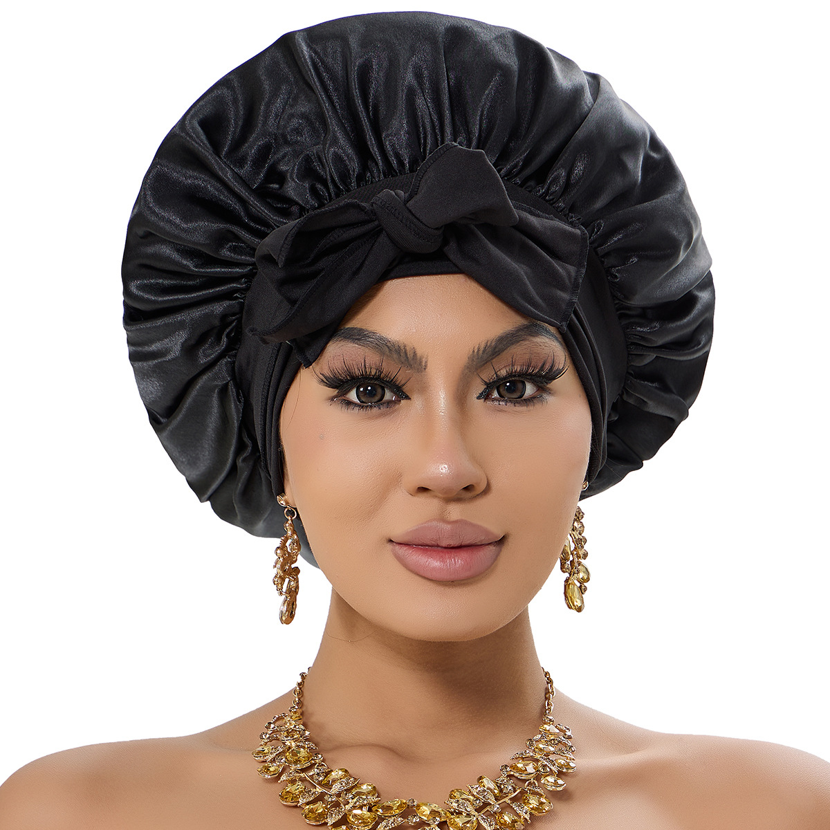 2-Pack Rose Pink Satin Bonnet with Wide Band and Bow Tie - Hair Care Sleep Cap and Turban for Women β image 4