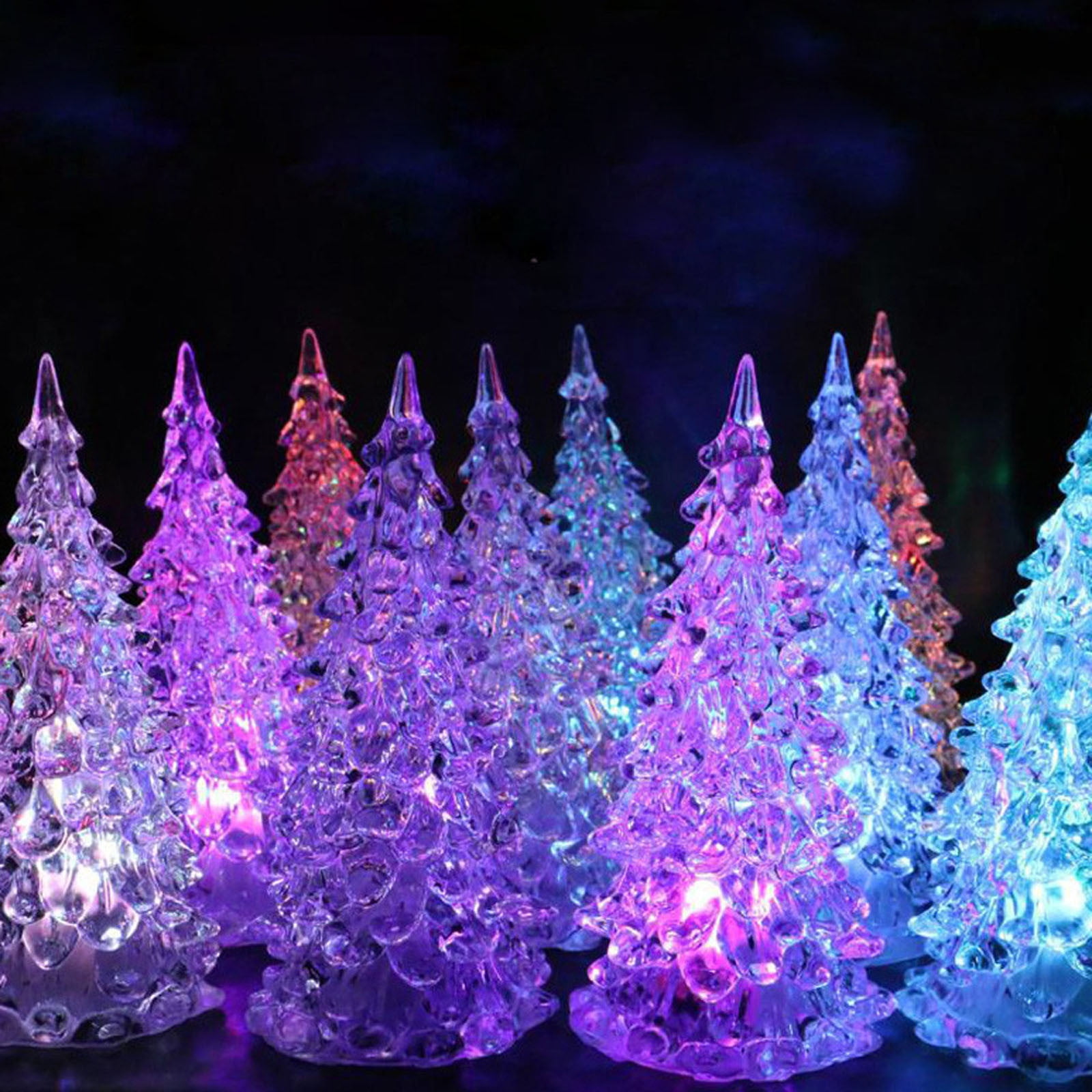 8.6" Acrylic Christmas Tree Lamp, 7 Colors Changing Light, Colorful Acrylic Light Up Tree, LED Night Light Xmas Table Decoration for Home Party Holiday — image 5