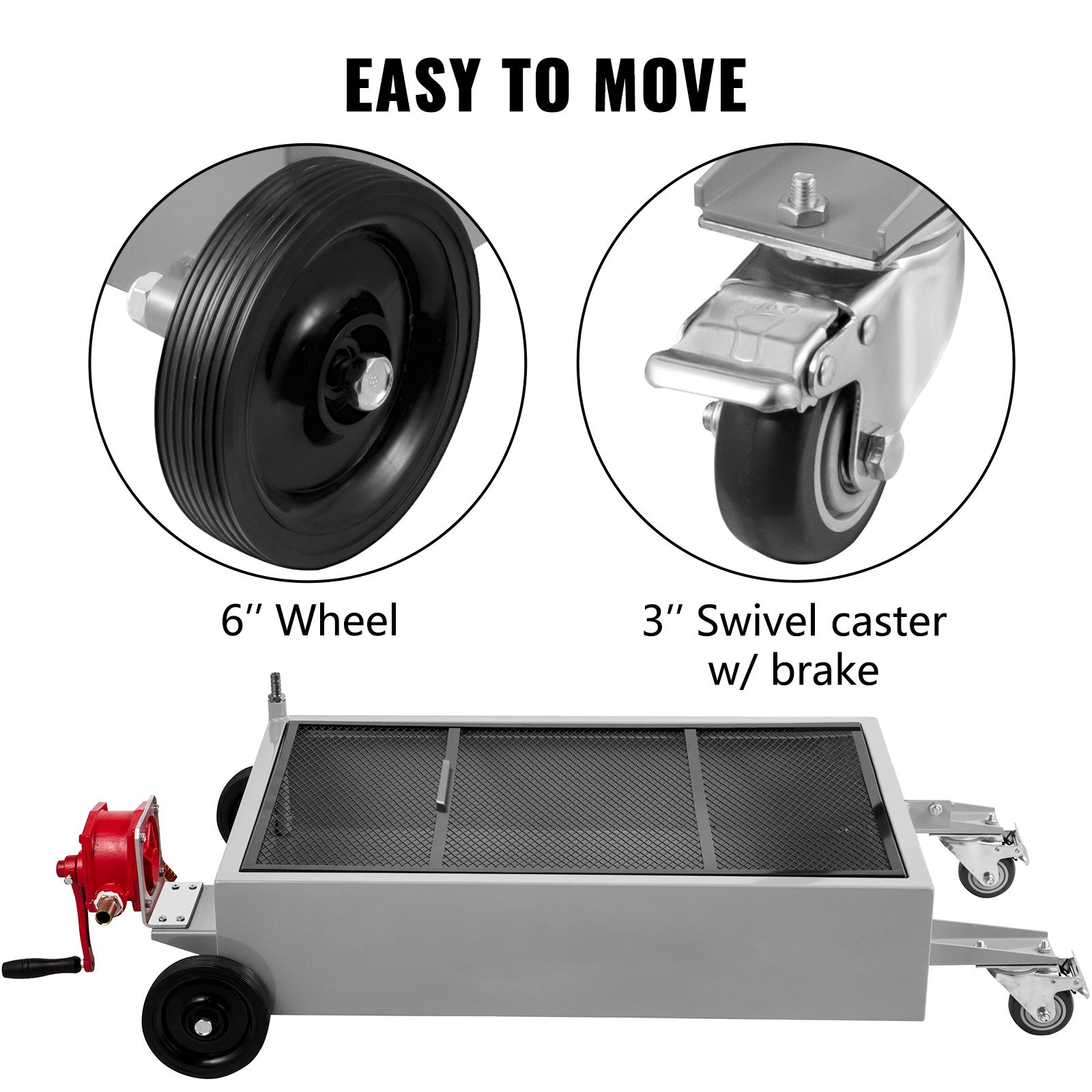 Low Profile Oil Drain Pan Truck Drain Pan 57 L with Pump Hose Casters — image 4