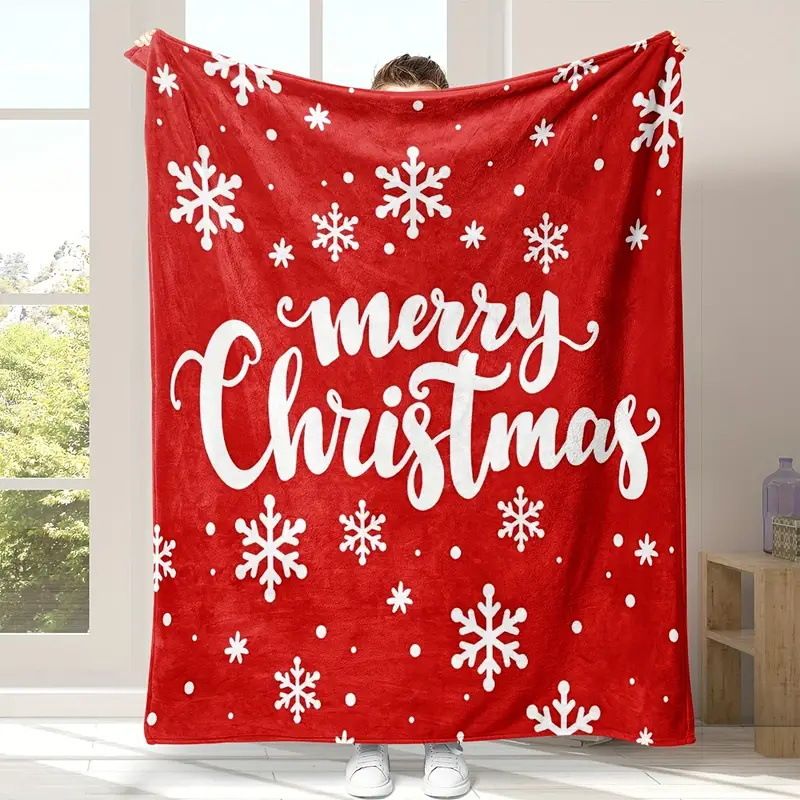 Christmas Flannel Throw Blanket and Santa Curtain Tieback Set, 150 × 200cm Thick Fleece Sofa Blanket with 2 Plush Santa Velcro Curtain Holders for Holiday Home — image 5