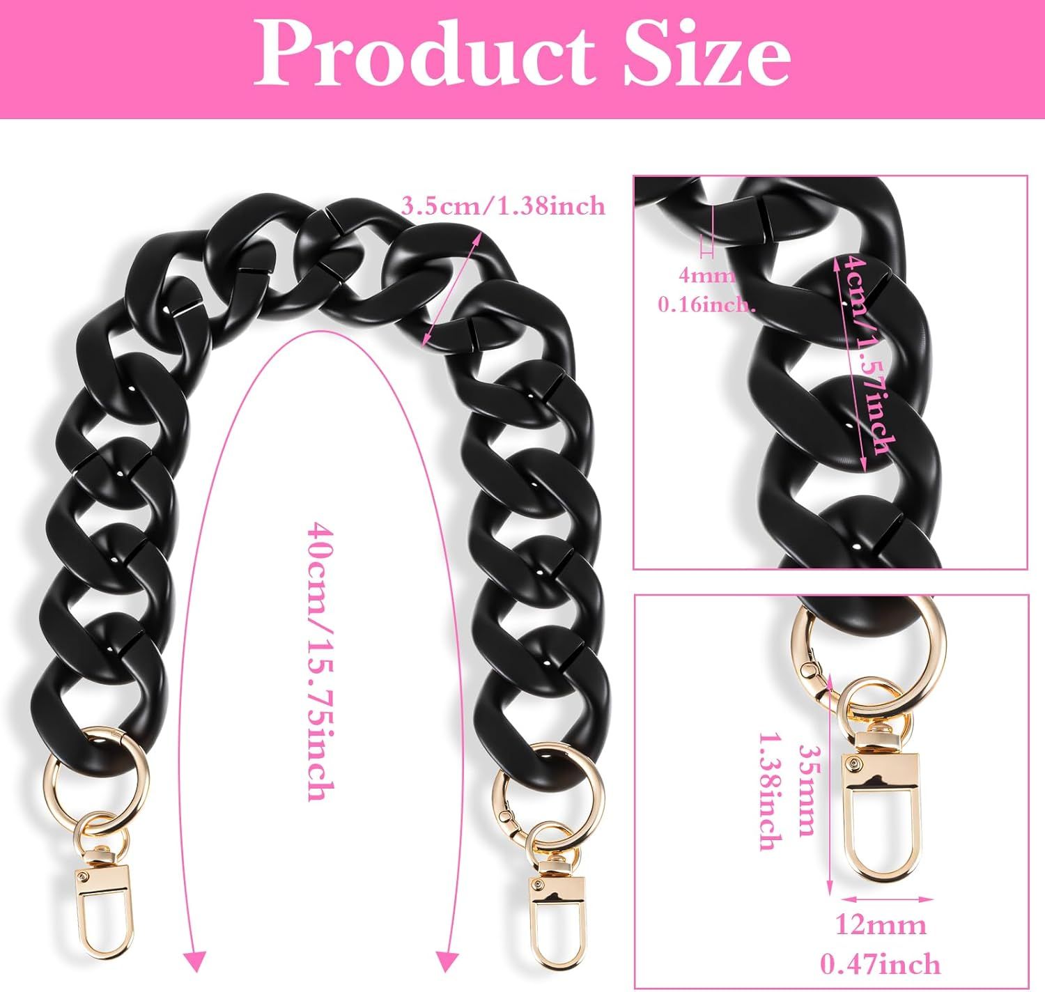 1PCS Black Purse Chain Replacement, 15.7 Inch Acrylic Bag Chain, Black Purse Chains Strap, Adjustable Handbag Strap Handles for Shoulder Bags DIY Crafts — image 2