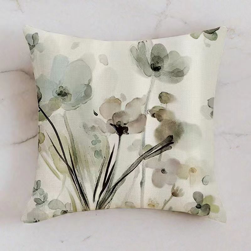 Grey Teal Floral Pillow Covers 18x18 Inch Watercolor Flower Couch Pillow Cases Rustic Abstract Modern Throw Pillows Set of 4 — image 4