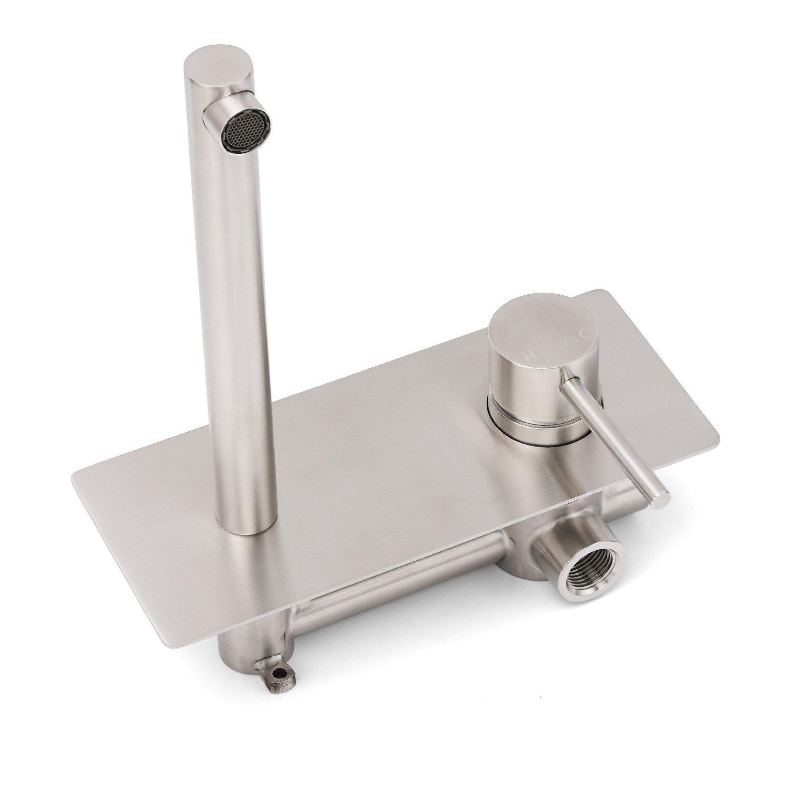 Brushed Nickel Round Wall Mounted Basin Vanity Mixer Bathtub Straight Spout Tap โ image 4