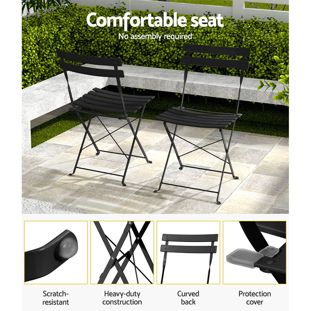 Gardeon 3PC Outdoor Bistro Set Steel Table and Chairs Patio Furniture Black โ image 6