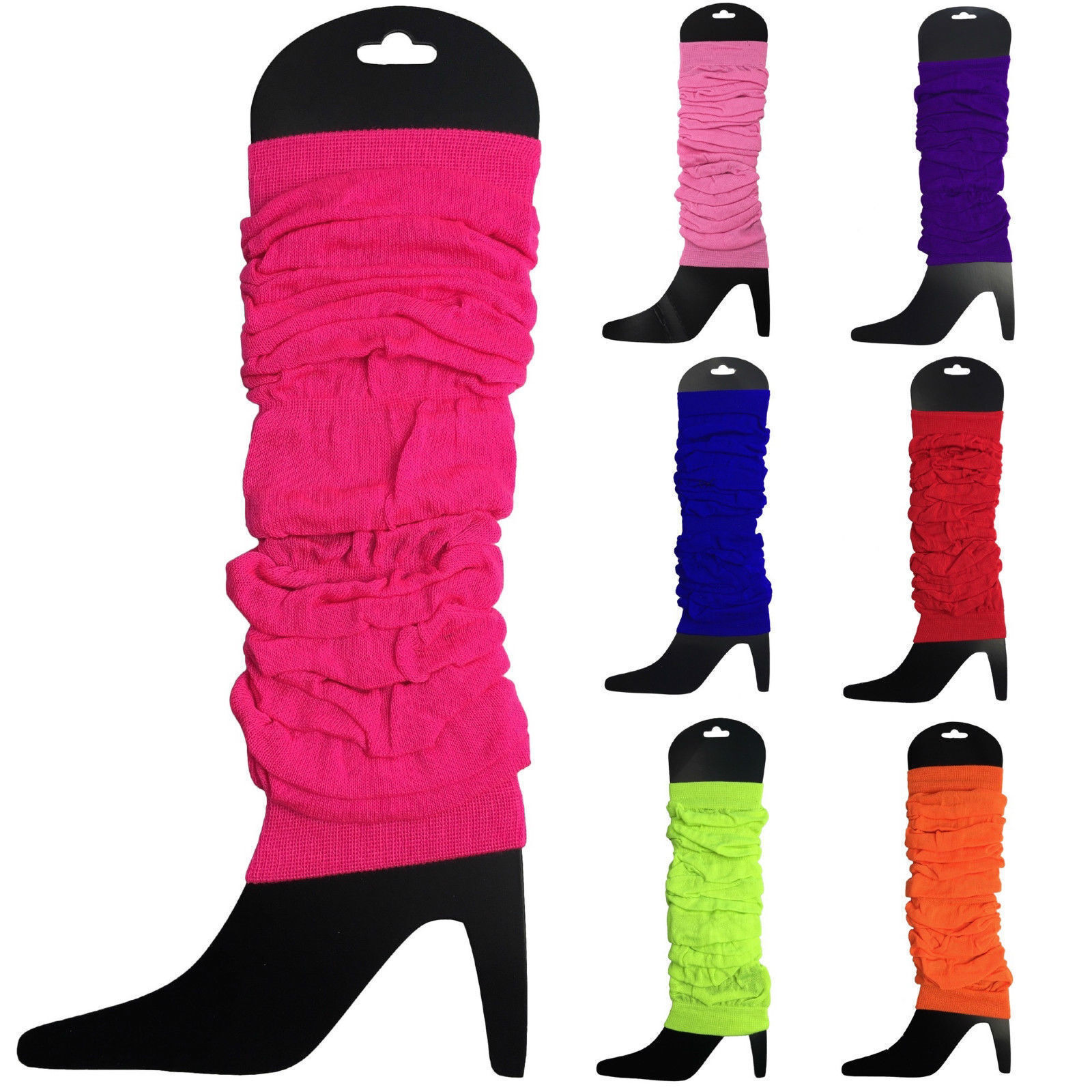 LEG WARMERS Knitted Womens Neon Party Knit Ankle Fluro Dance Costume 80s Pair - Fluro Hot Pink โ image 3