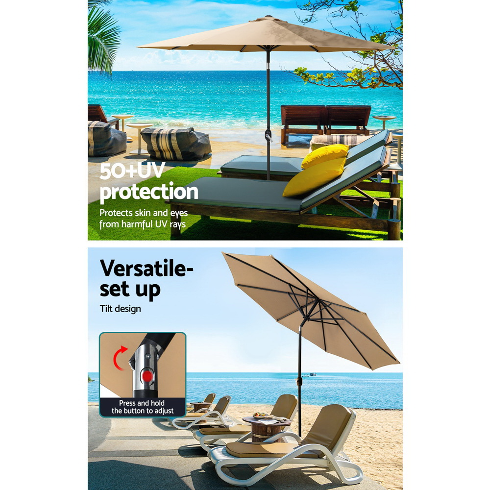 Instahut 2.7m Outdoor Umbrella w/Base Pole Stand Garden Sun Beige โ image 5