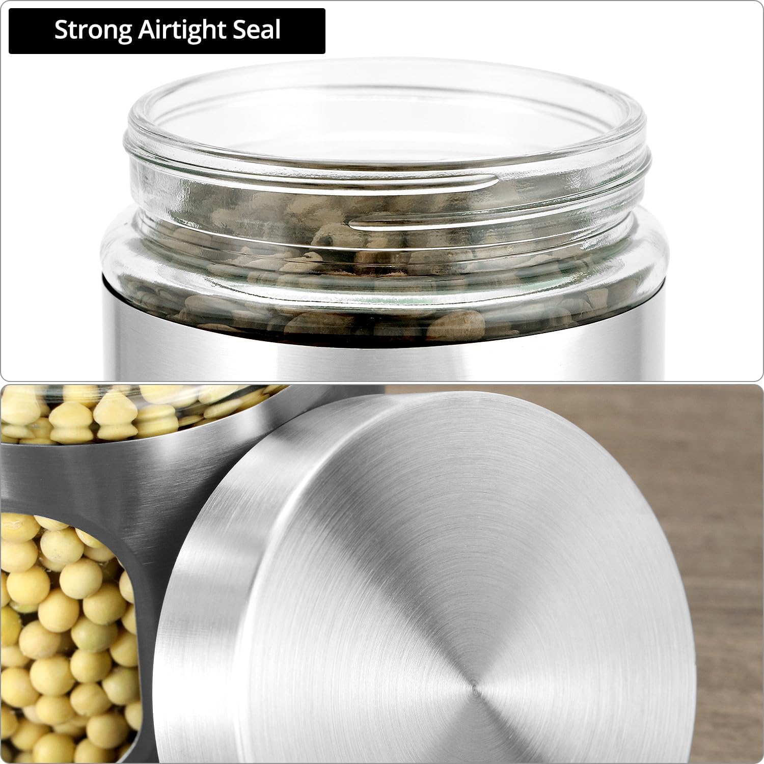 6 Pack 20 oz Stainless Steel Glass Kitchen Canisters Set, Airtight Food Storage Containers with Window, for Flour Cookies Spices Grains โ image 6