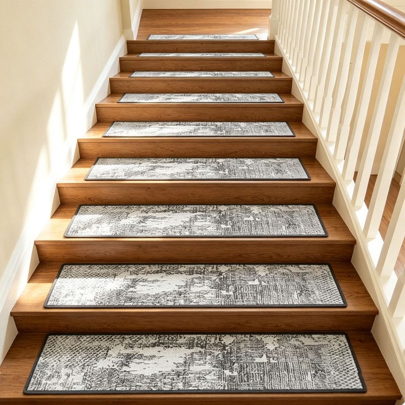 4 Pcs Grey Vintage Floral Non Slip Stair Treads, Adhesive Carpet Runners for Wooden Steps Pets and Seniors, 8 × 30 in — image 2