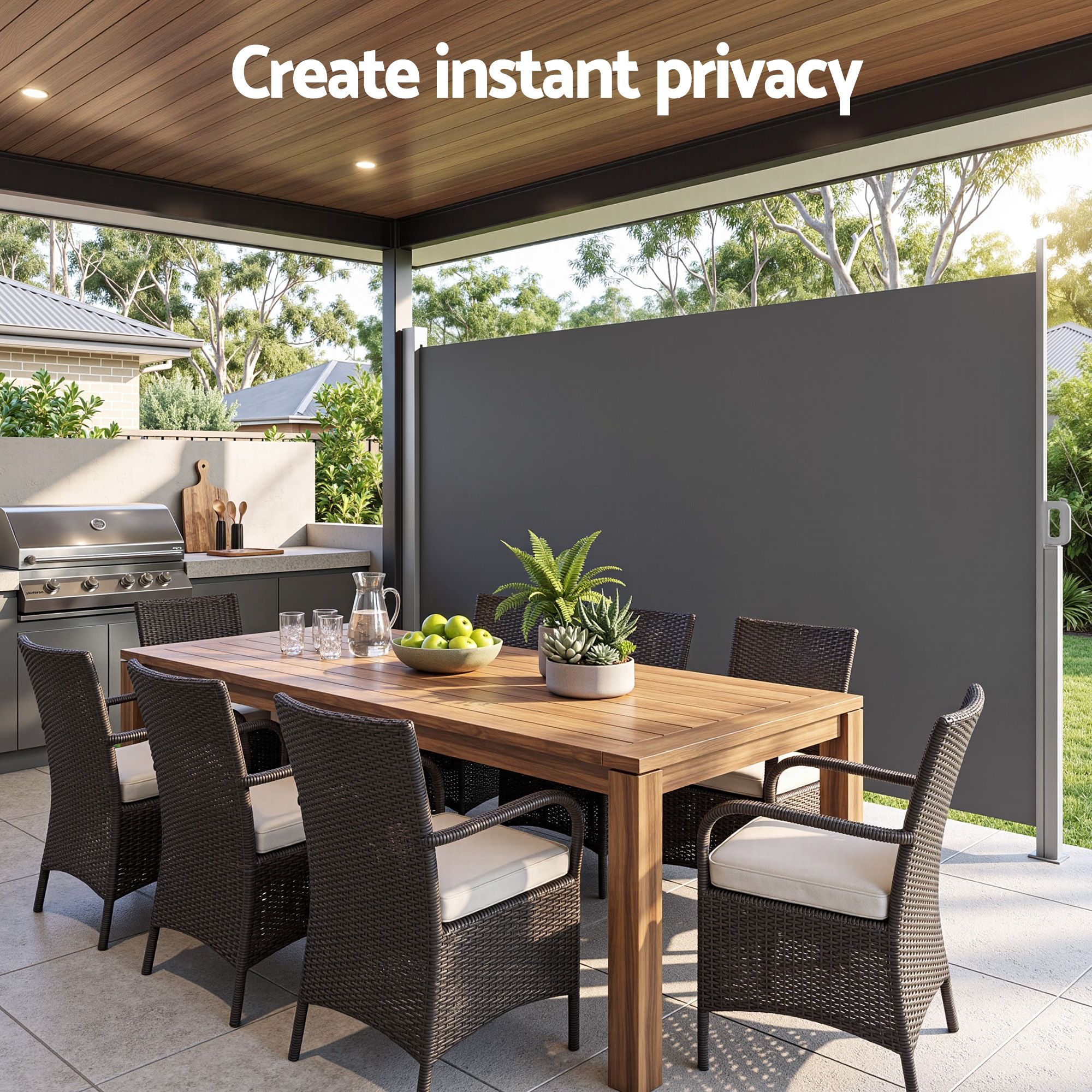 Instahut 2 × 3.5M Side Awning Retractable Privacy Screen Outdoor Sun Shade Grey — image 5