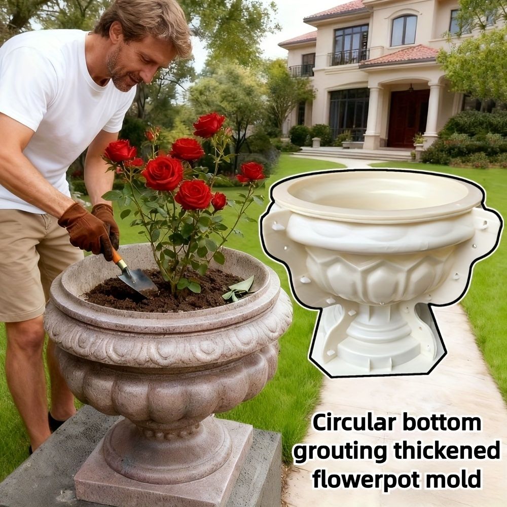 1pc Circular Large-Diameter Cement Flowerpot Mold, Bottom Grouted Thickened Plastic Concrete Mold for DIY Potted Plants 28 Round — image 3