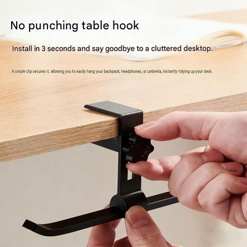 2 pack White and Grey Aluminium Desk Edge Hook - Adjustable Clamp-On Bag Hanger For School And Office - Space Saving Storage Solution — image 3