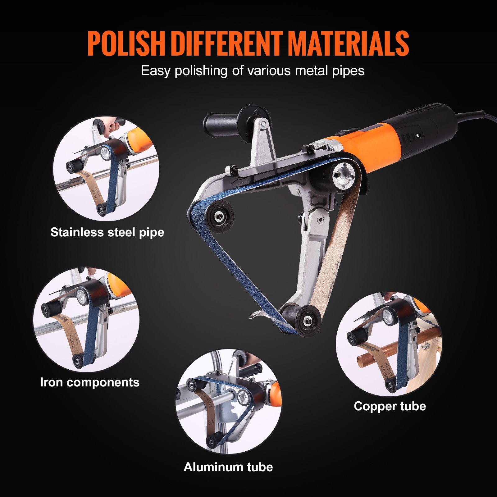 Pipe Tube Polisher Sander, 1300W Pipe Belt Sander with 6 Variable Speeds 1100-3200rpm, Professional Belt Sander Grinding Machine with 50PCS Sanding Belts for โ image 6