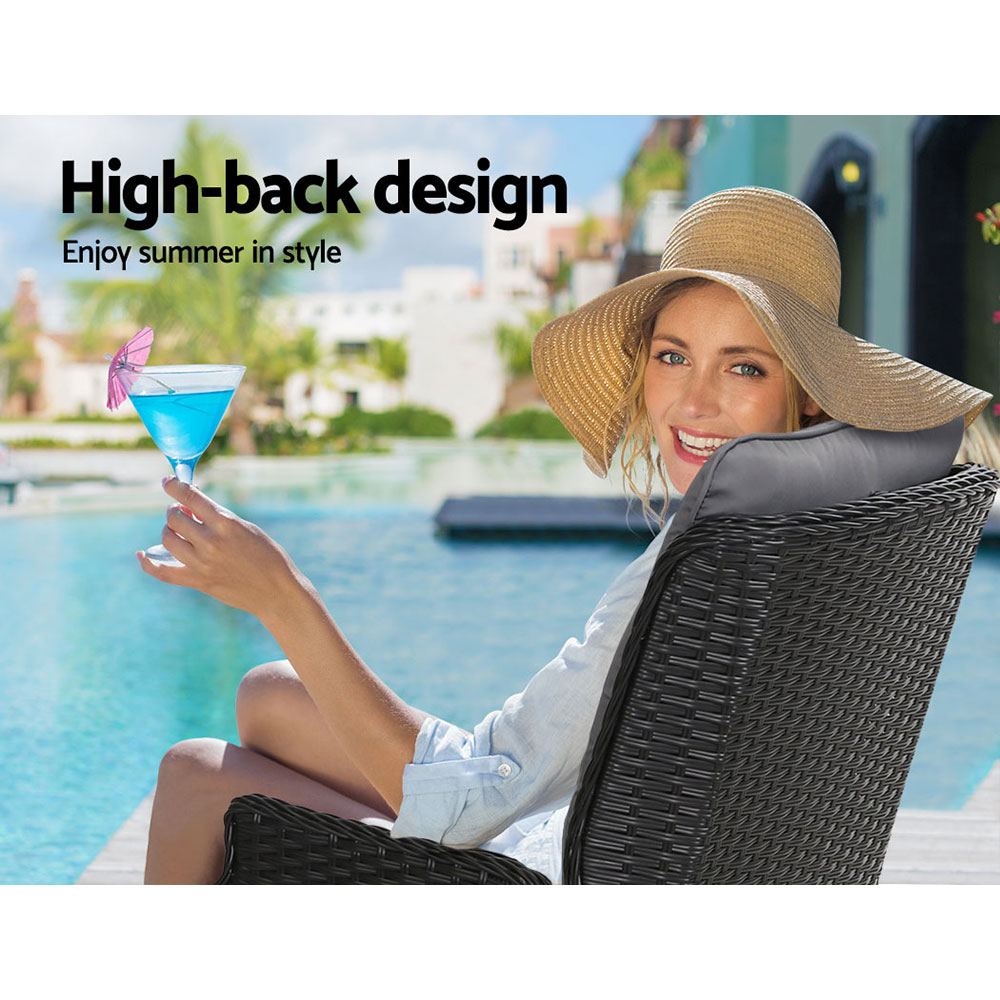 Gardeon 2PC Recliner Chairs Sun lounge Wicker Lounger Outdoor Furniture Adjustable Black — image 6