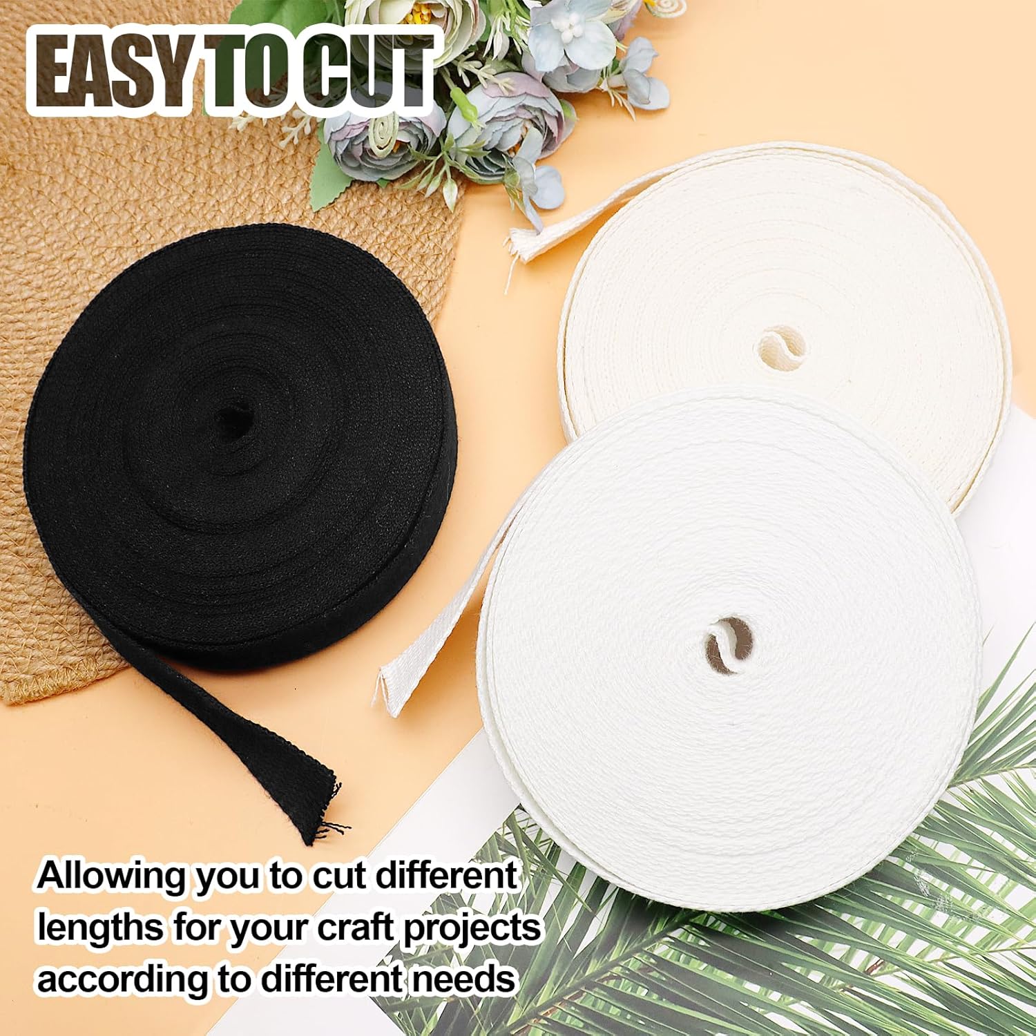 Biaungdo 1 Inch 12 Yards Cotton Webbing Straps, Black Polyester Weave Webbing for Bags Handles, Tote Bag, Purse Straps, Cloth Belt, Sewing DIY Crafts Bags — image 2