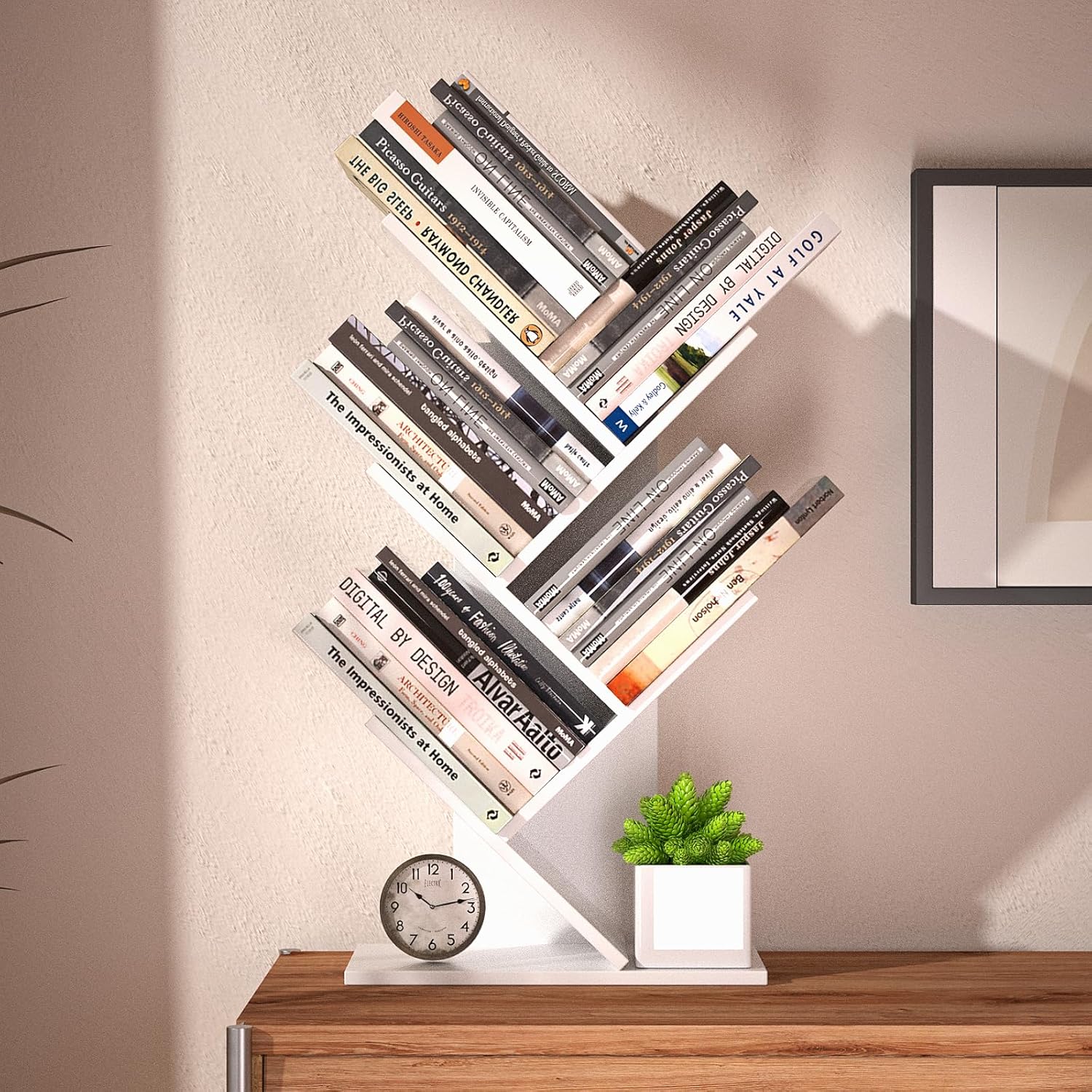 CARLA HOME 5-Tier Tree Bookshelf Storage Rack for Home Office or Bedroom (White) — image 5