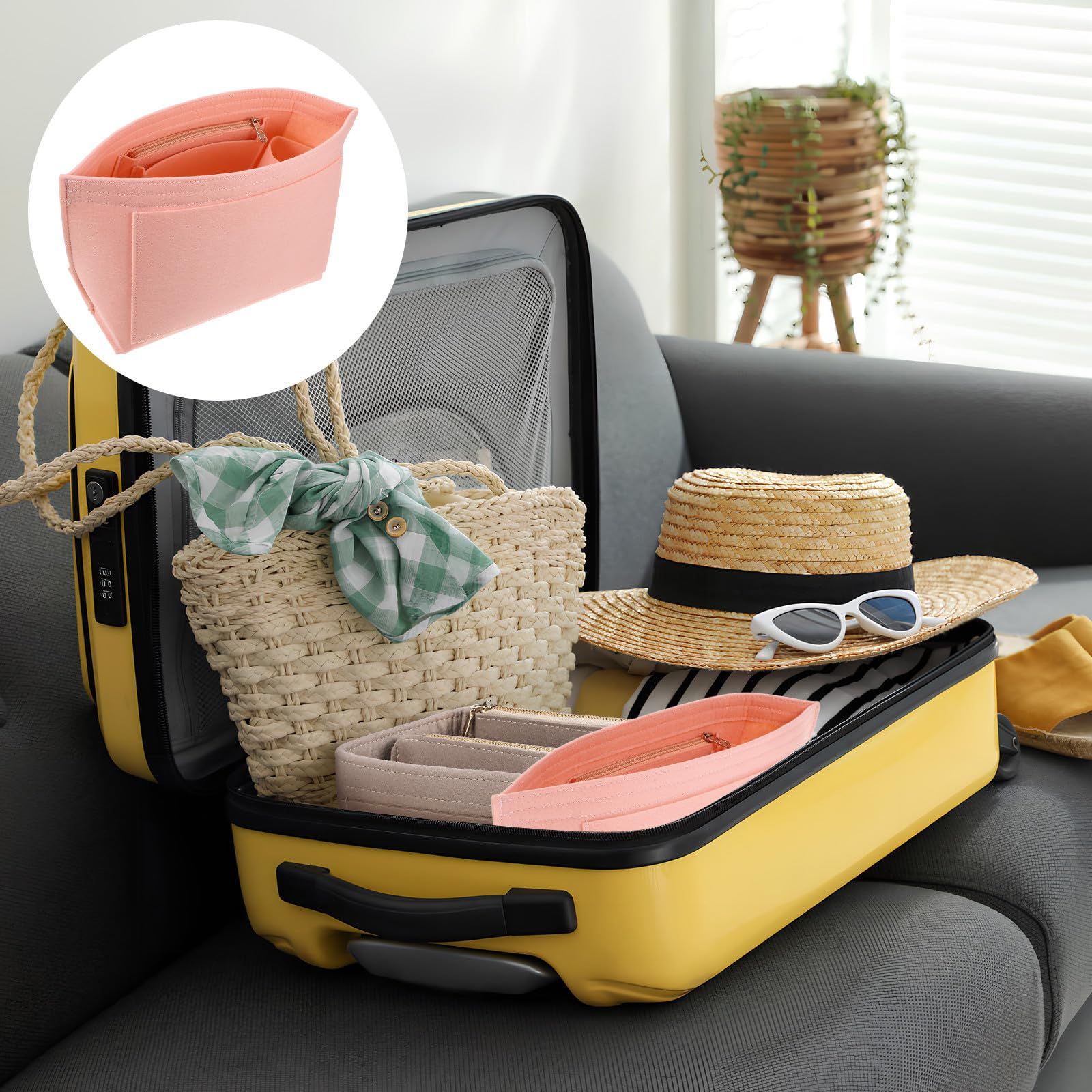 large capacity felt dumpling shaped makeup bag(pink) — image 3