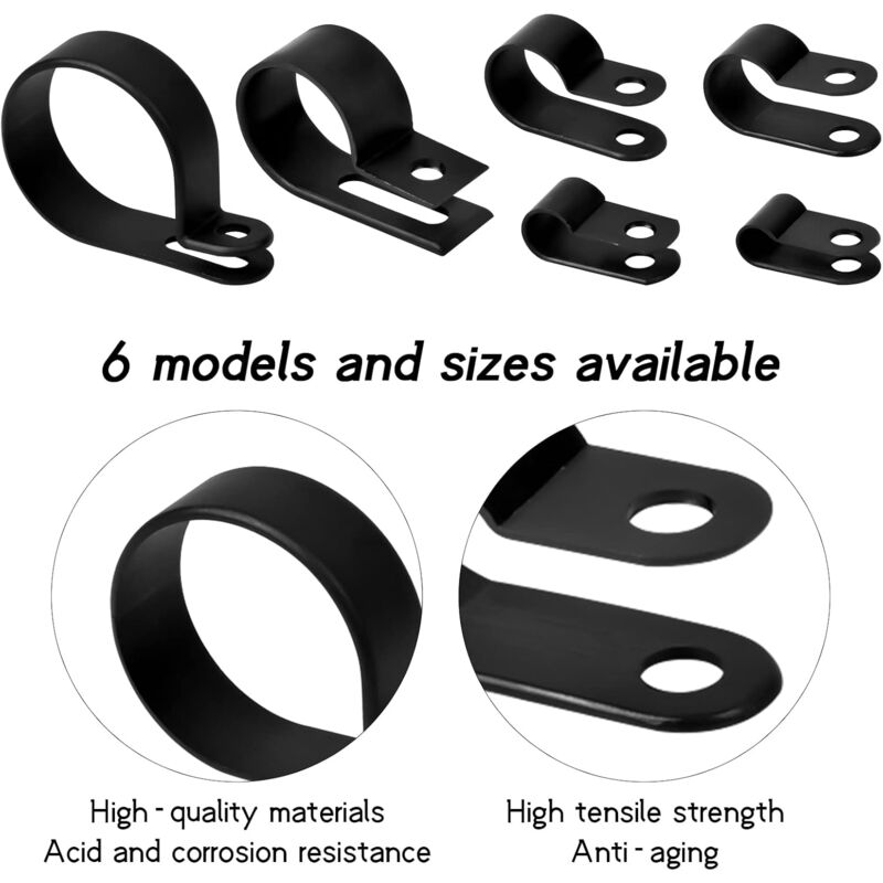 200 pcs Nylon Plastic R Clips Tube Clamps, 6 Sizes 3/16'' 1/4'' 3/8'' 1/2'' 3/4'' 11/8'' Fasteners For Conduit, Cable — image 3