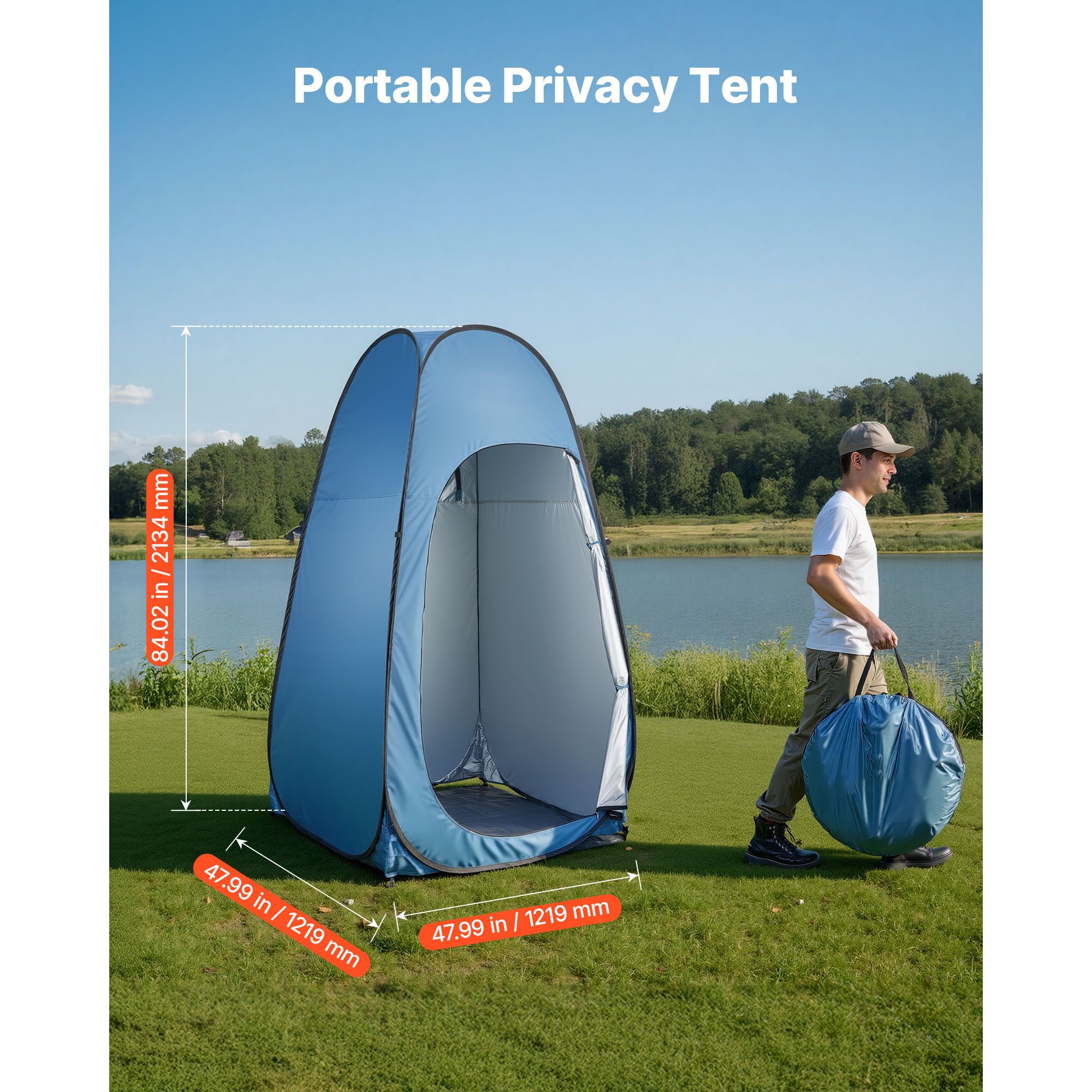 Pop up Shower Tent, Instant Portable Privacy Tent Changing Room with Hanging Bag, Ground Stakes, Ropes, Carry Bag, 190T Polyester with Silver โ image 2