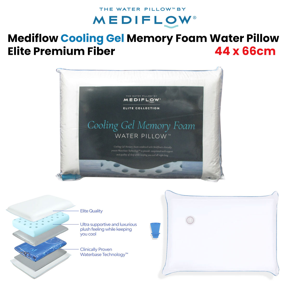Mediflow Elite Premium Fiber Cooling Gel Memory Foam Water Pillow 44 x 66 cm โ image 2