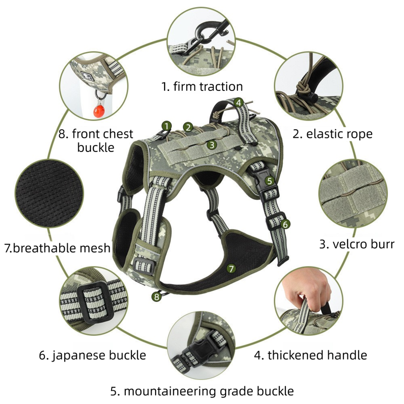 3-Piece Black Tactical Dog Harness Set (XL Size) - Heavy Duty No-Pull Vest with Detachable Tactical Pouch & Climbing Rope Leash โ image 3