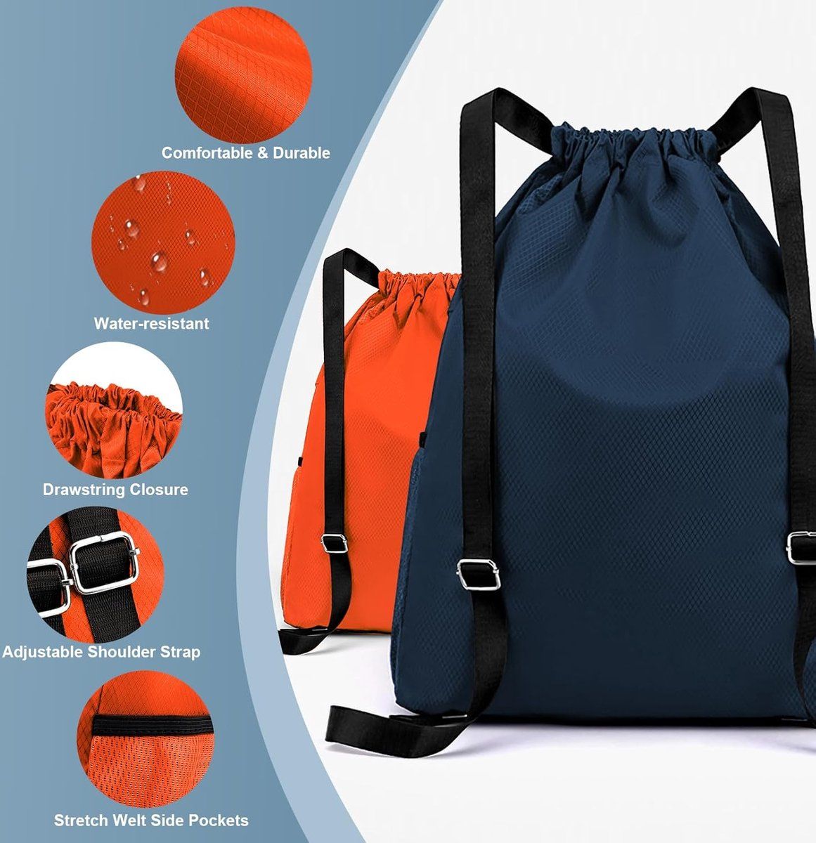 Drawstring Gym Backpack, Water Resistant Sports Bag With Wet Dry Compartment And Multi Pocket Storage, 18.5 in โ image 5