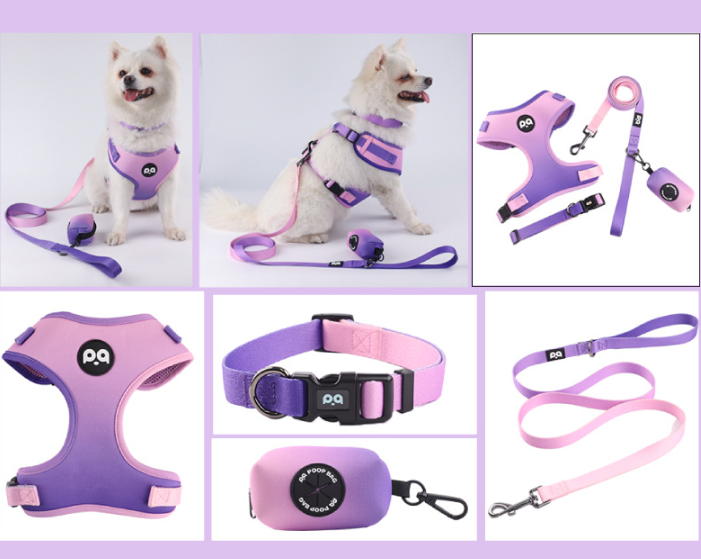 XS Purple-pink Adjustable Soft Pet Harness with Leash & Poop Bag Dispenser — image 3
