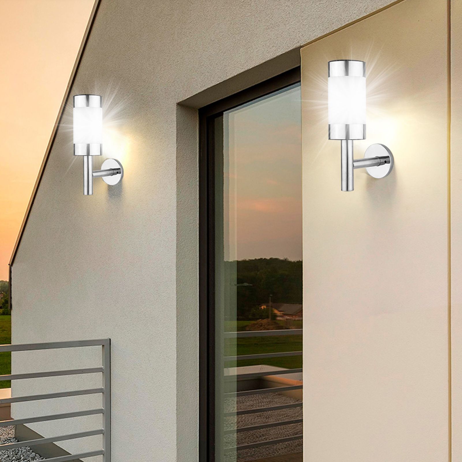 2Pcs Stainless Steel LED Solar Power Wall Mount Light Outdoor Garden Yard Sensor Lamp — image 2