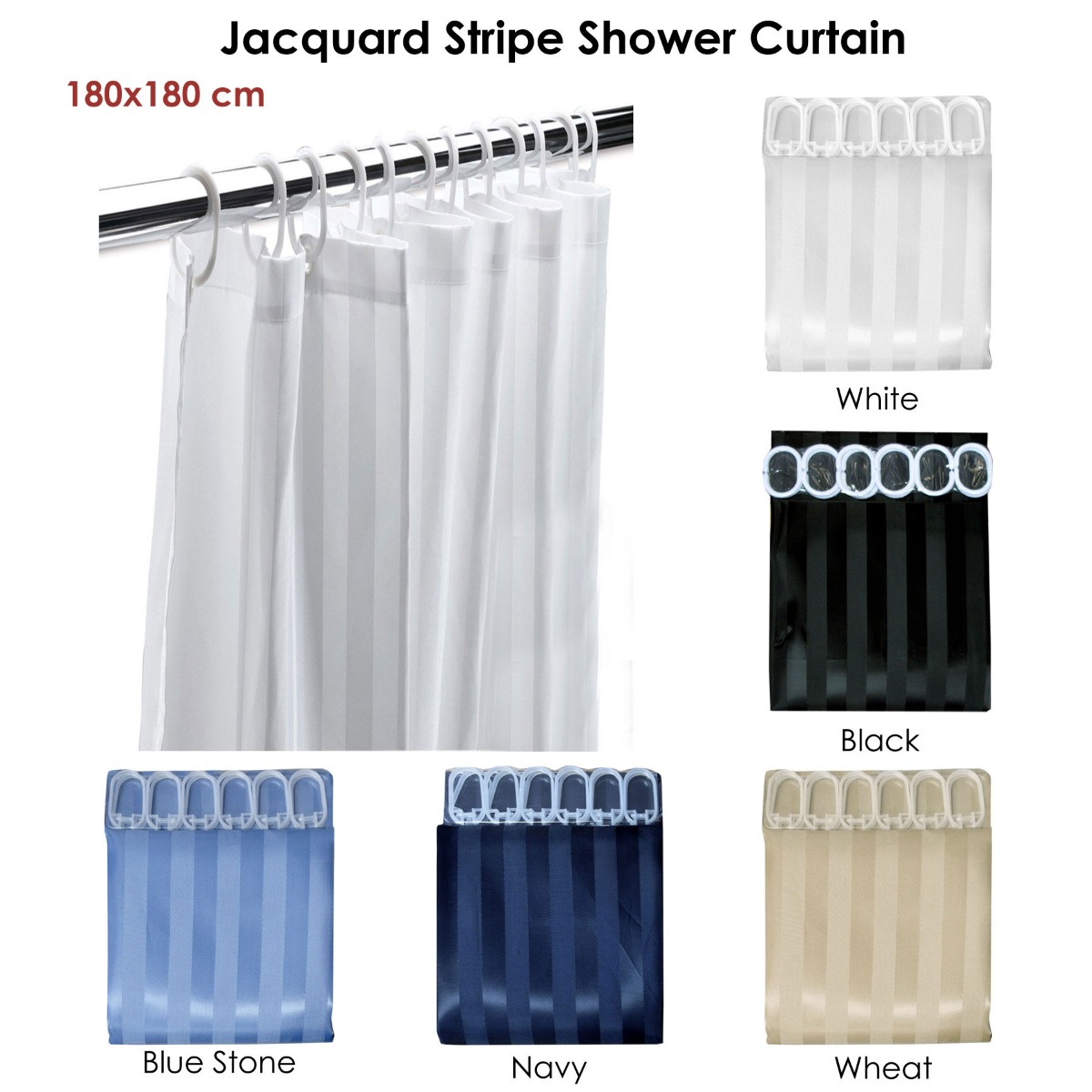 Jacquard Stripe Shower Curtain Navy โ image 2