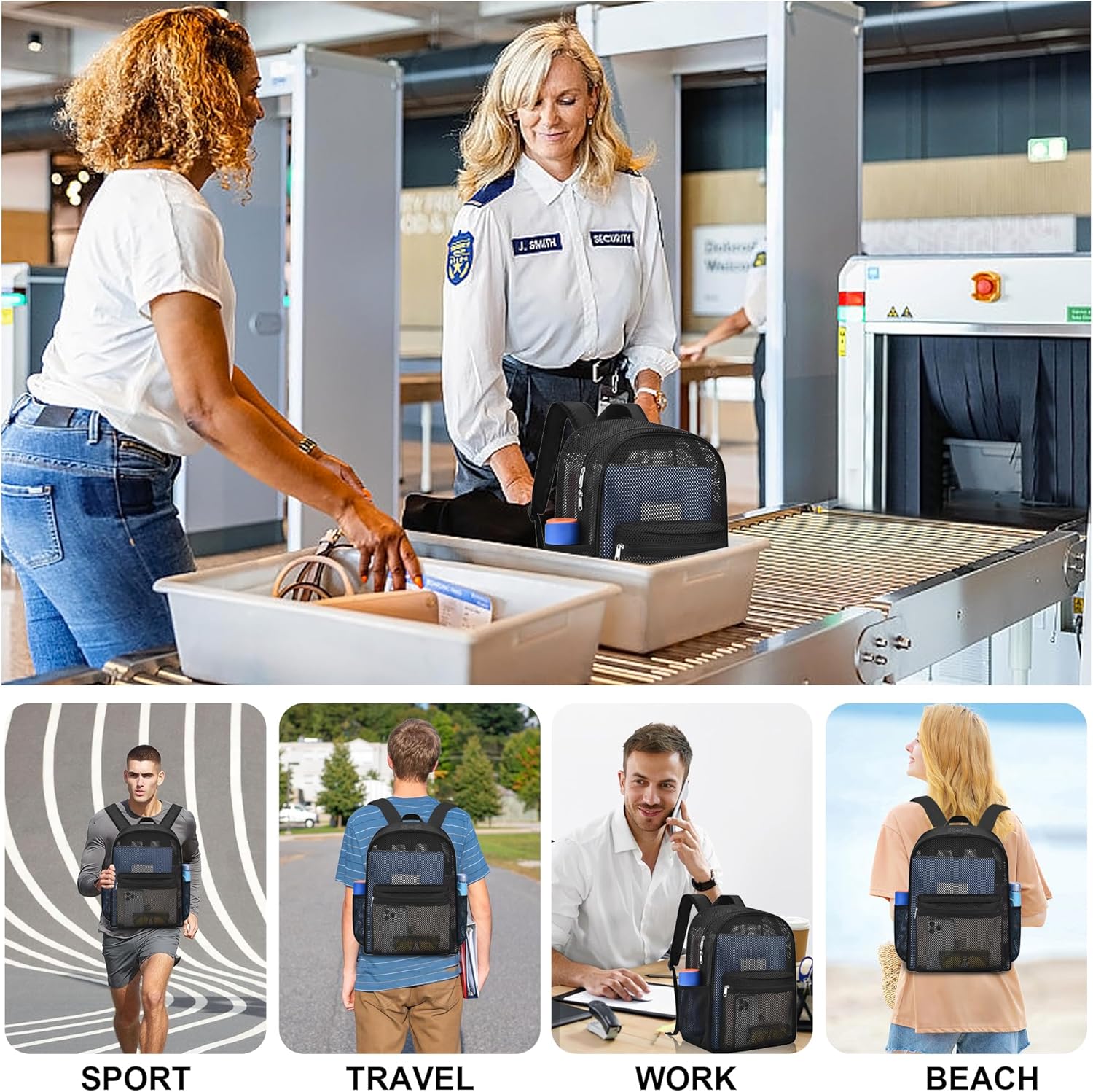 Heavy Duty Semi-Transparent Mesh Backpack,See Through College Student Backpack, — image 6