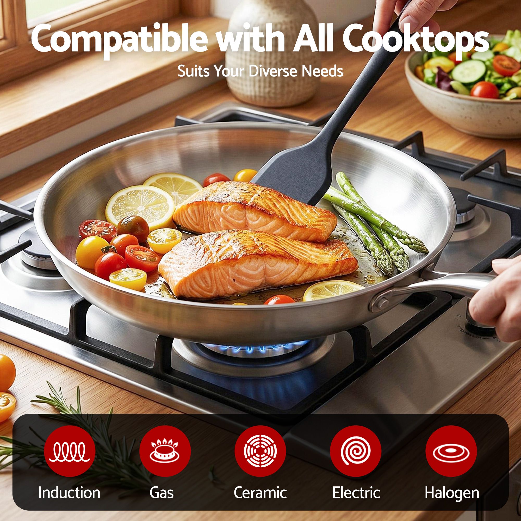 5-Star Chef 30cm Stainless Steel Frying Pan Uncoated Frypan with Tri-Ply Body Silver — image 5