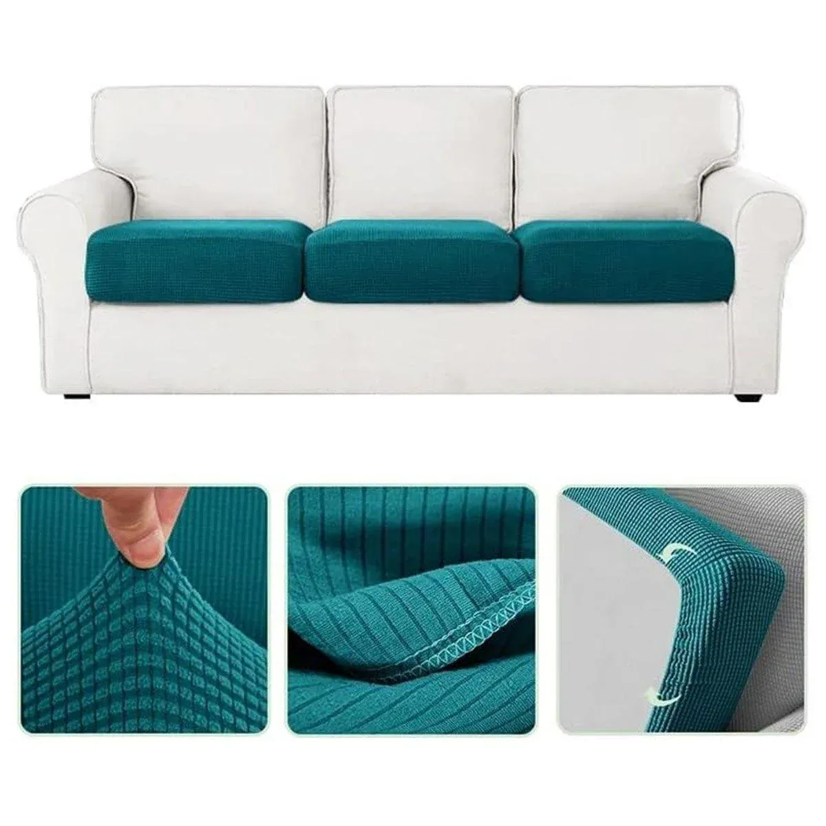 Stretch Sofa Slipcover 4 Seasons Universal Couch Protector Elastic Fabric Cover - Double-Light-Grey — image 3