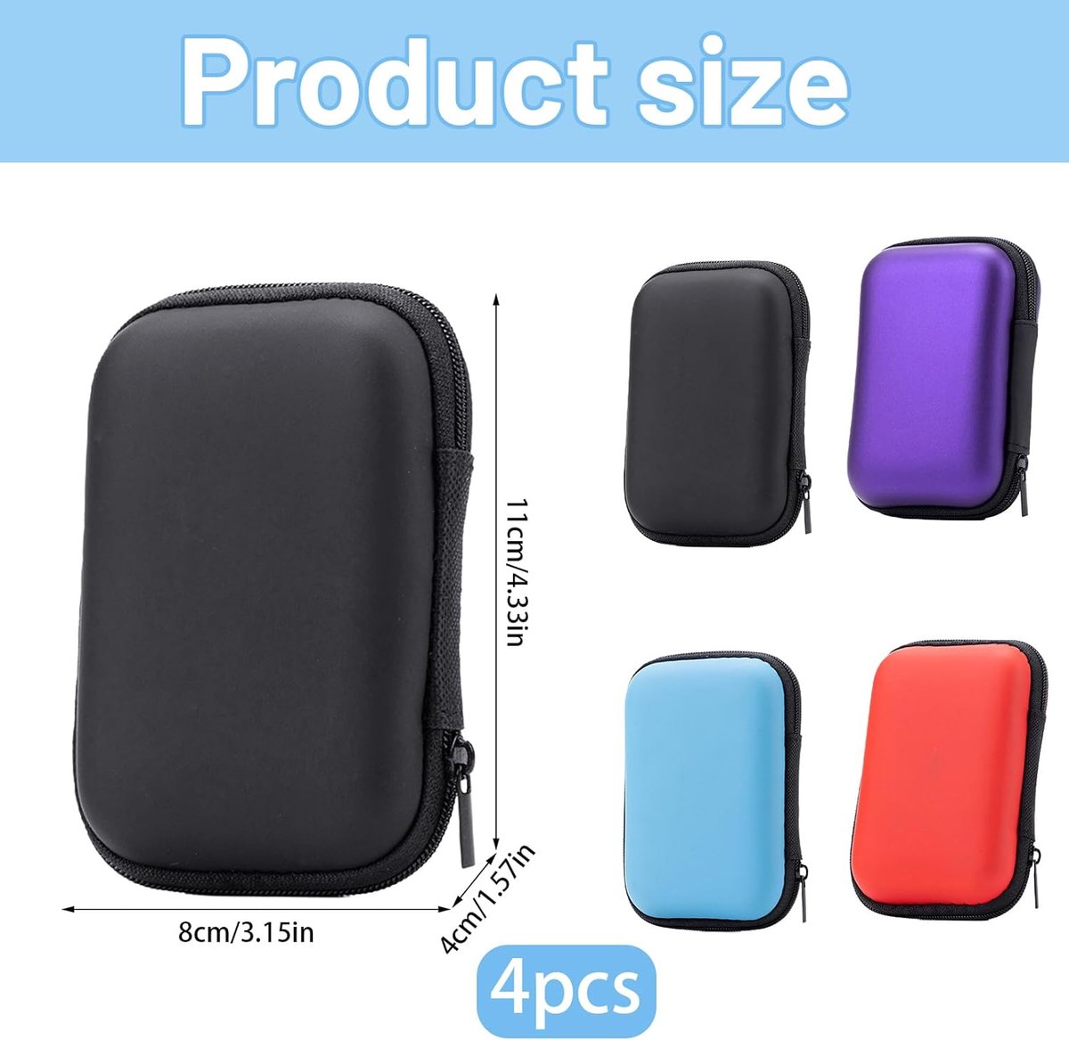 4 pieces - playing card sleeves - card box - Headphone bag - Data cable storage box - 11.5 × 8 × 4 cm - EVA storage box - storage bag - portable playing card — image 5