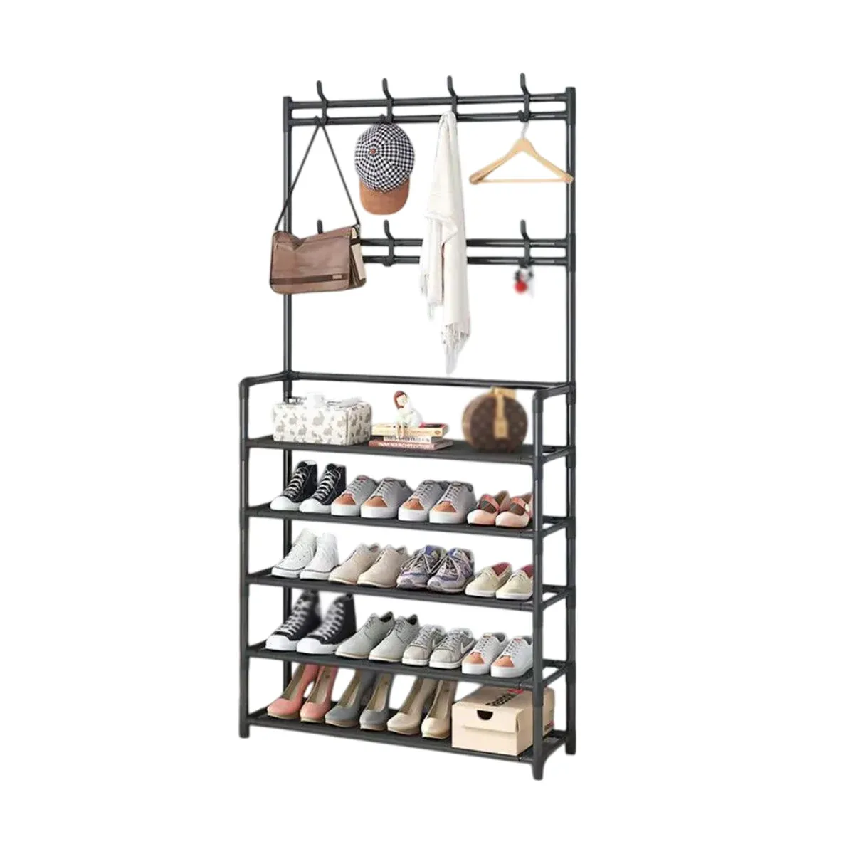 Combined Hat Shoe Coat Rack All in One Entryway Shoe Stand Clothes Hanger — image 2